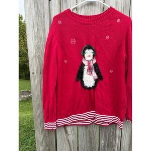 Christmas Holiday Christopher & Banks Sweater Large Red Penguin Snowflake